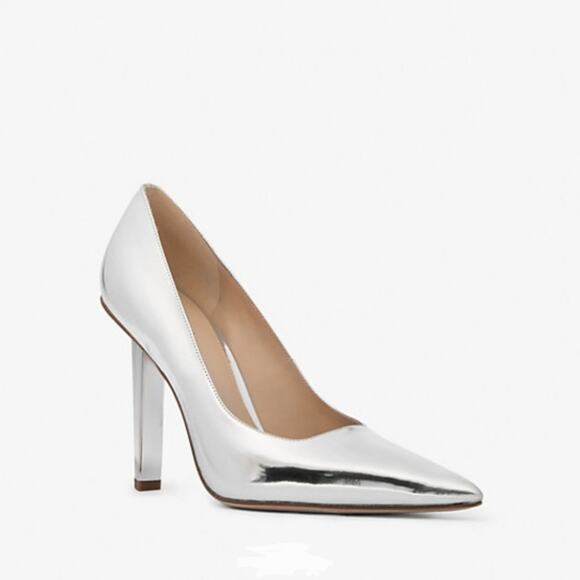 Michael Kors Halle Leather Metallic Pump Heels Silver Sz 7M - Picture 1 of 7